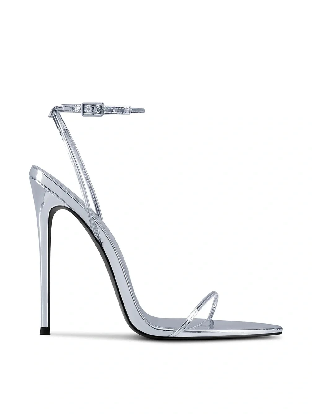 FEMME LA Silver Metallic Stiletto Ankle-Strap Sandal